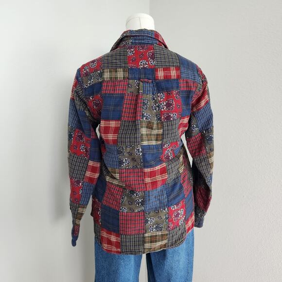 Vintage 90s Class Club Patchwork Plaid Bandana Print Cotton Button Down Shirt M - Picture 6 of 8